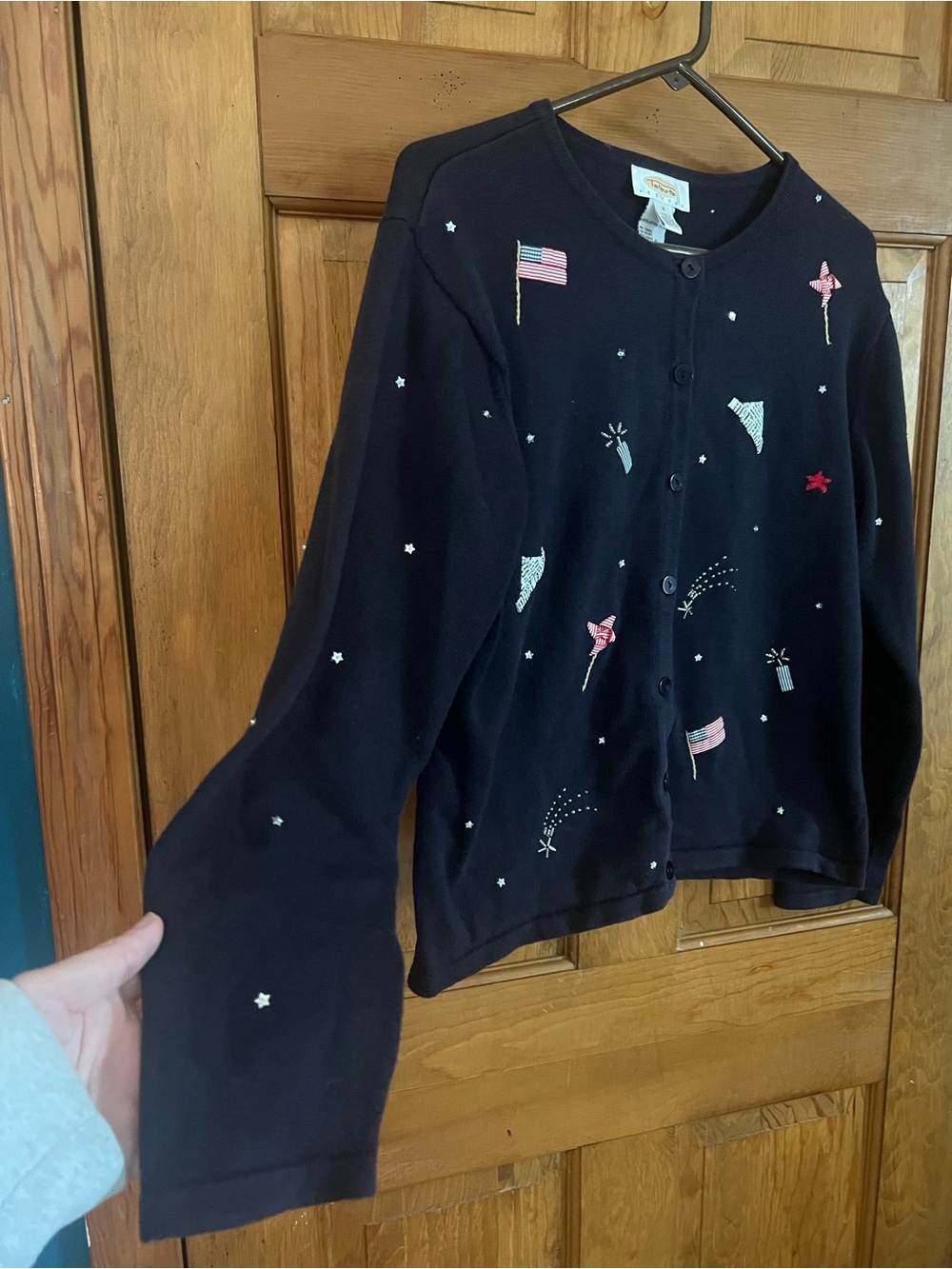 Vintage Talbots Patriotic Embroidered 4th of July Cardigan - Picture 2 of 11